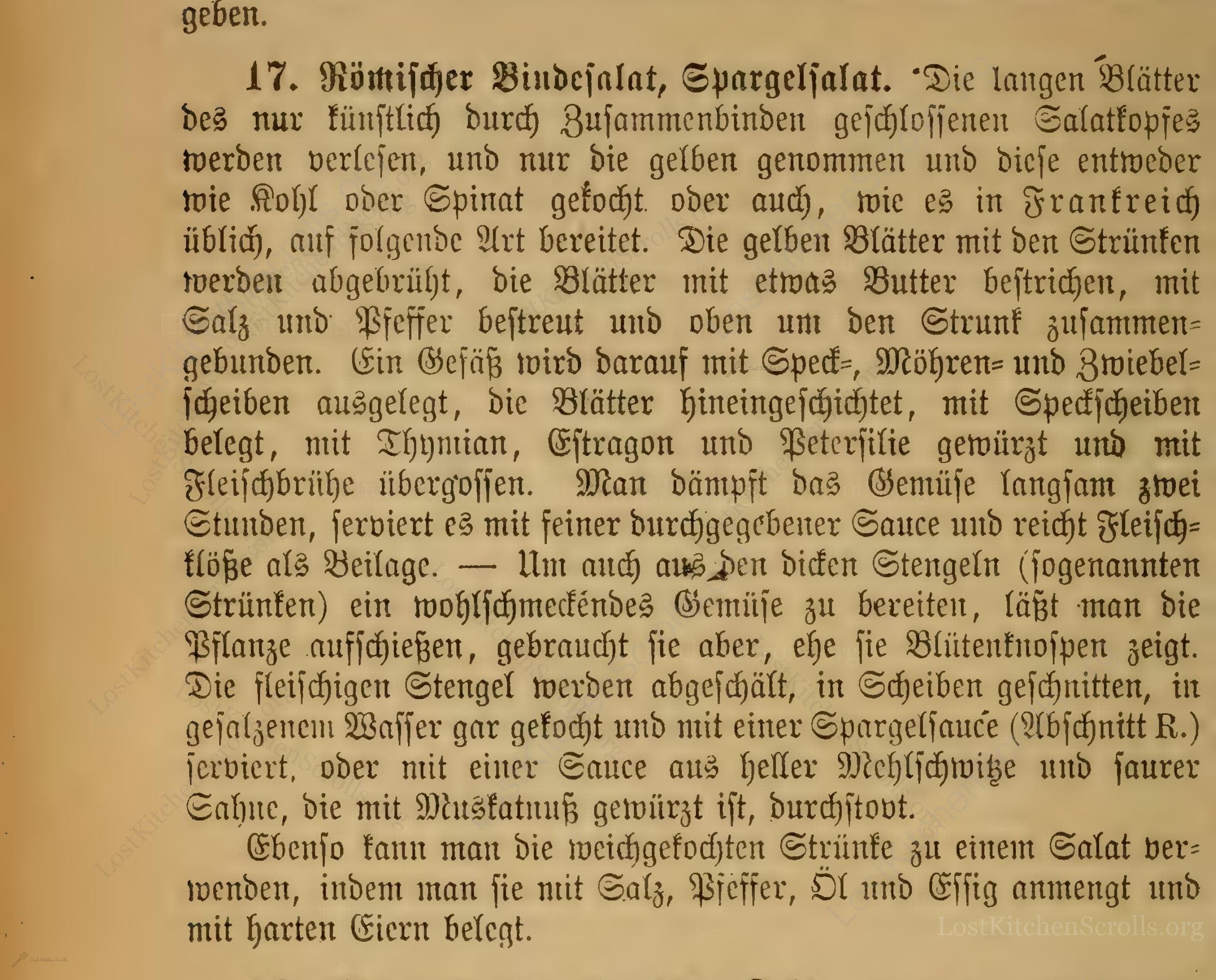 Historical recipe for Römischer Bindesalat, Spargelsalat