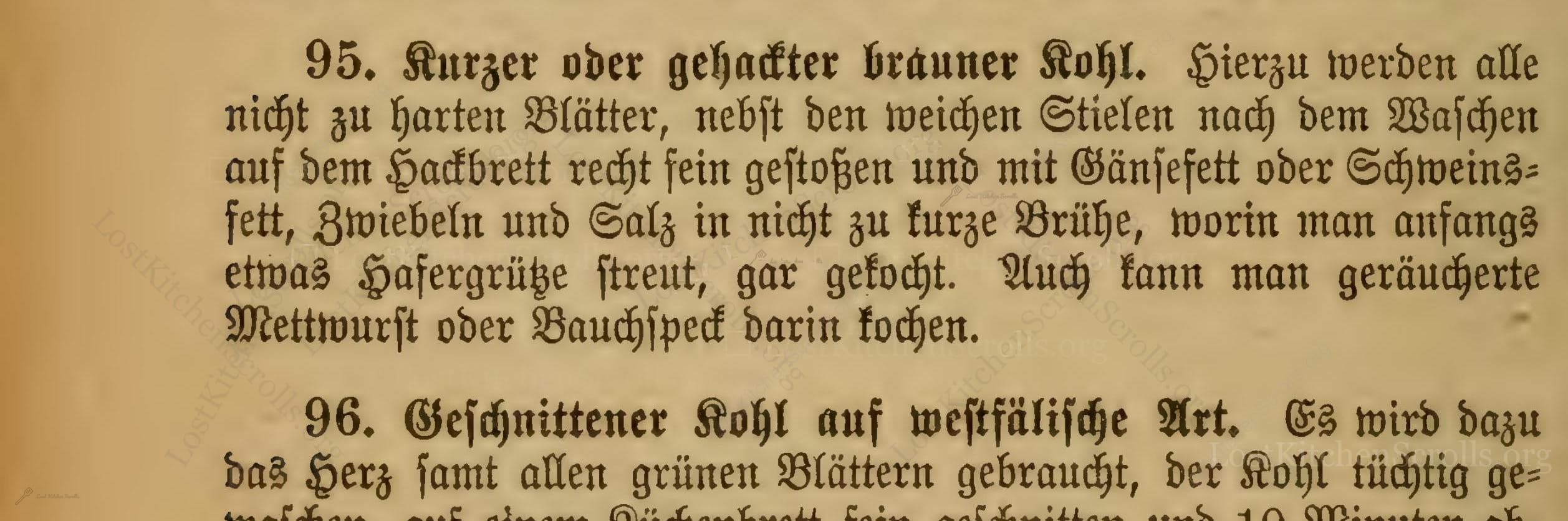 Historical recipe for Kurzer Oder Gehackter Brauner Kohl