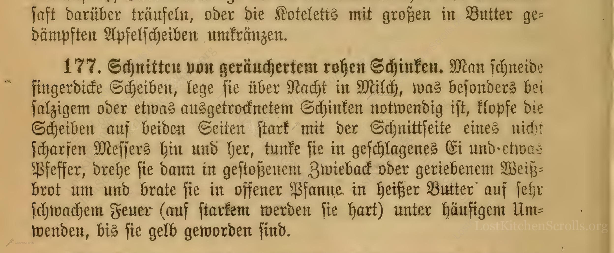 Historical recipe for Schnitten Von Geräuchertem Rohen Schinken