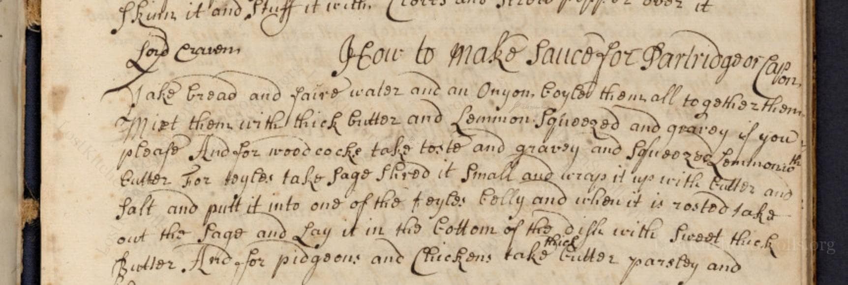 Lord Cravens How To Make Sauco For Partridg Or Capon