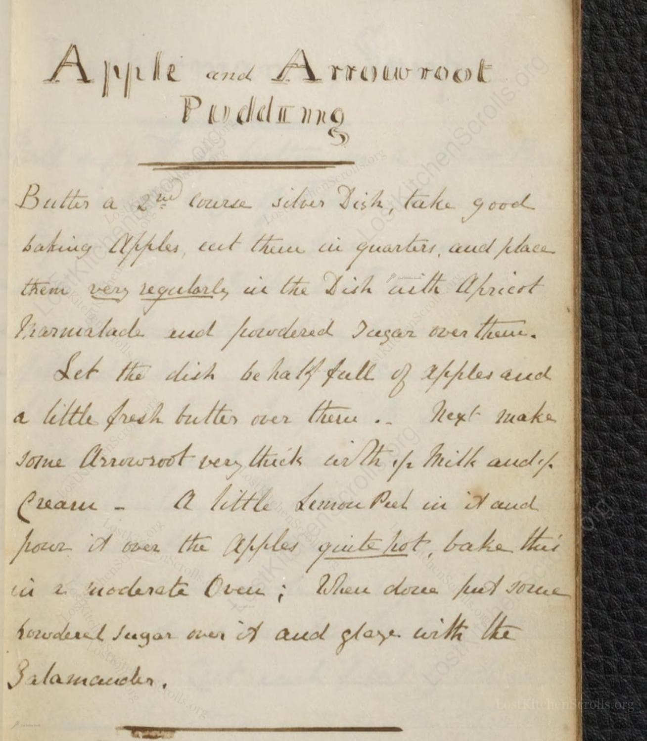 Historical recipe for Apple And Arrowroot Pudding