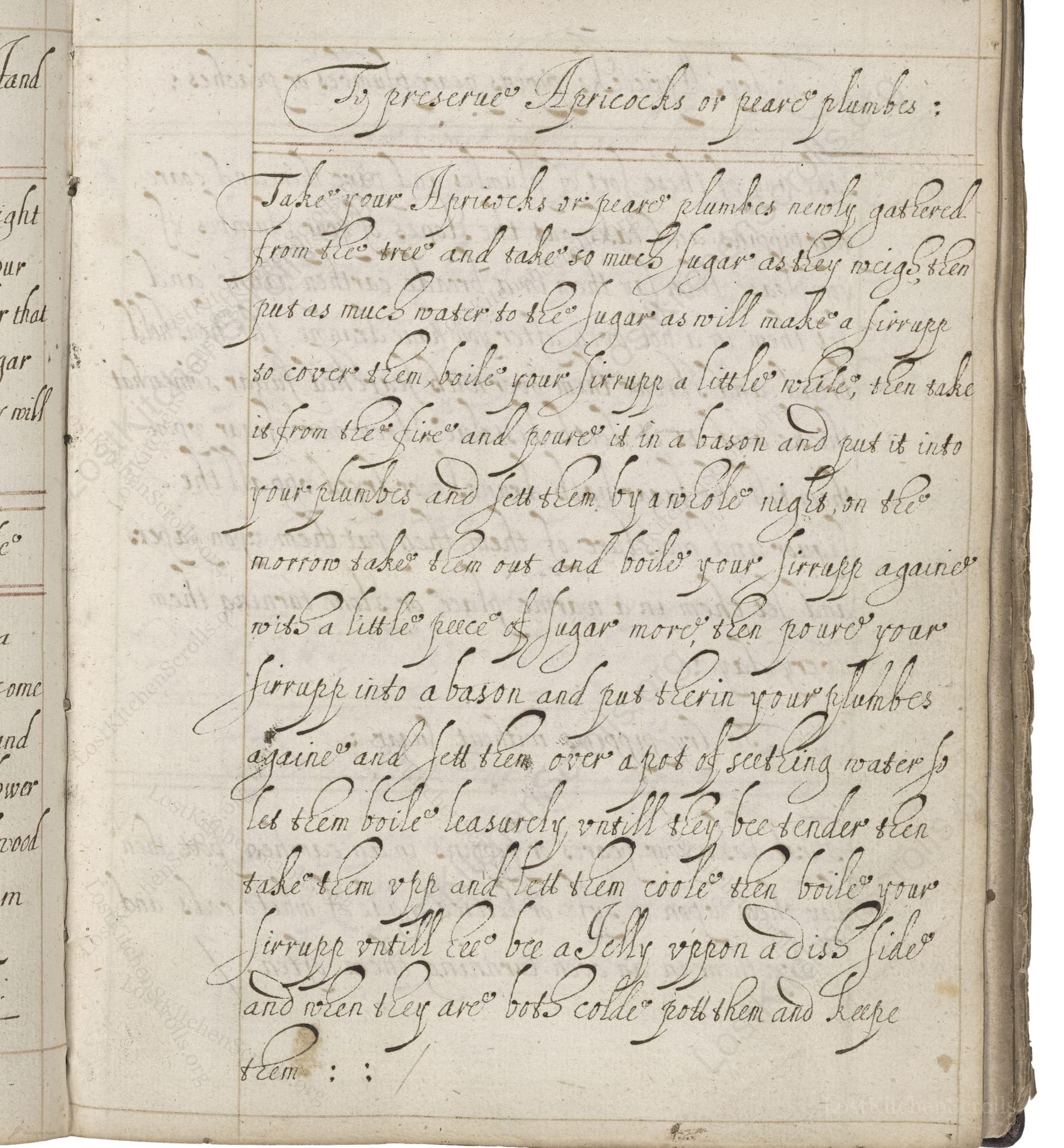 To Preserve Apricocks Or Peare Plumbes