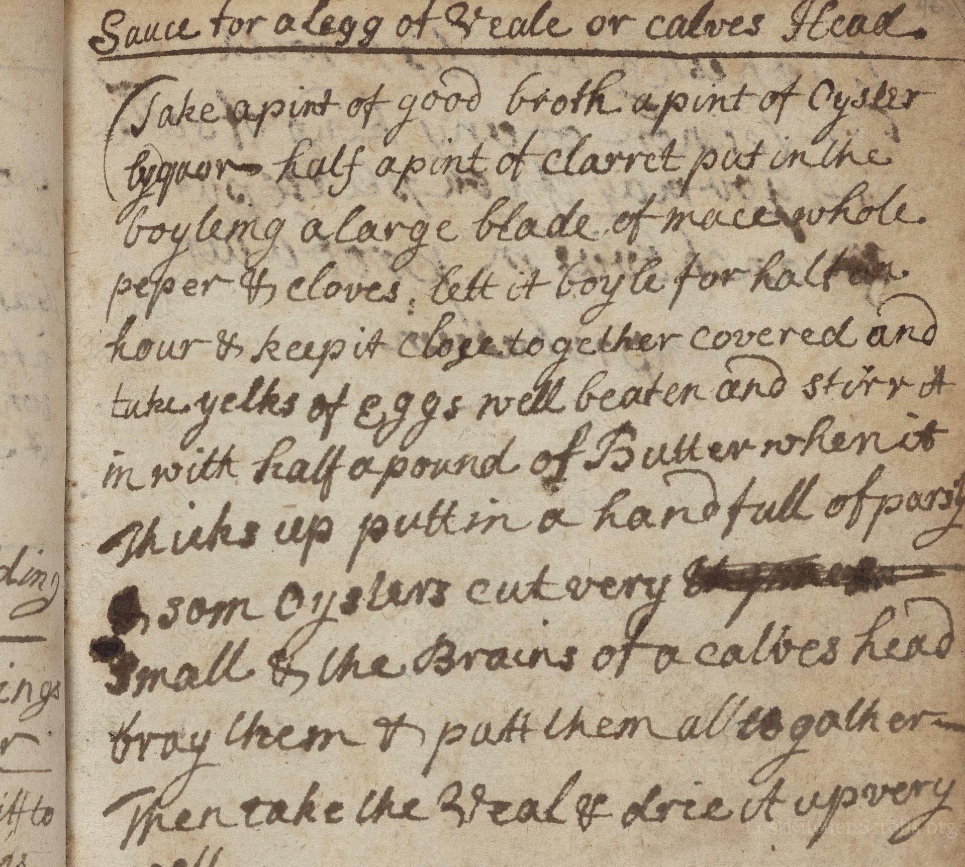 Sauce For A Legg Of Veale Or Calves Head