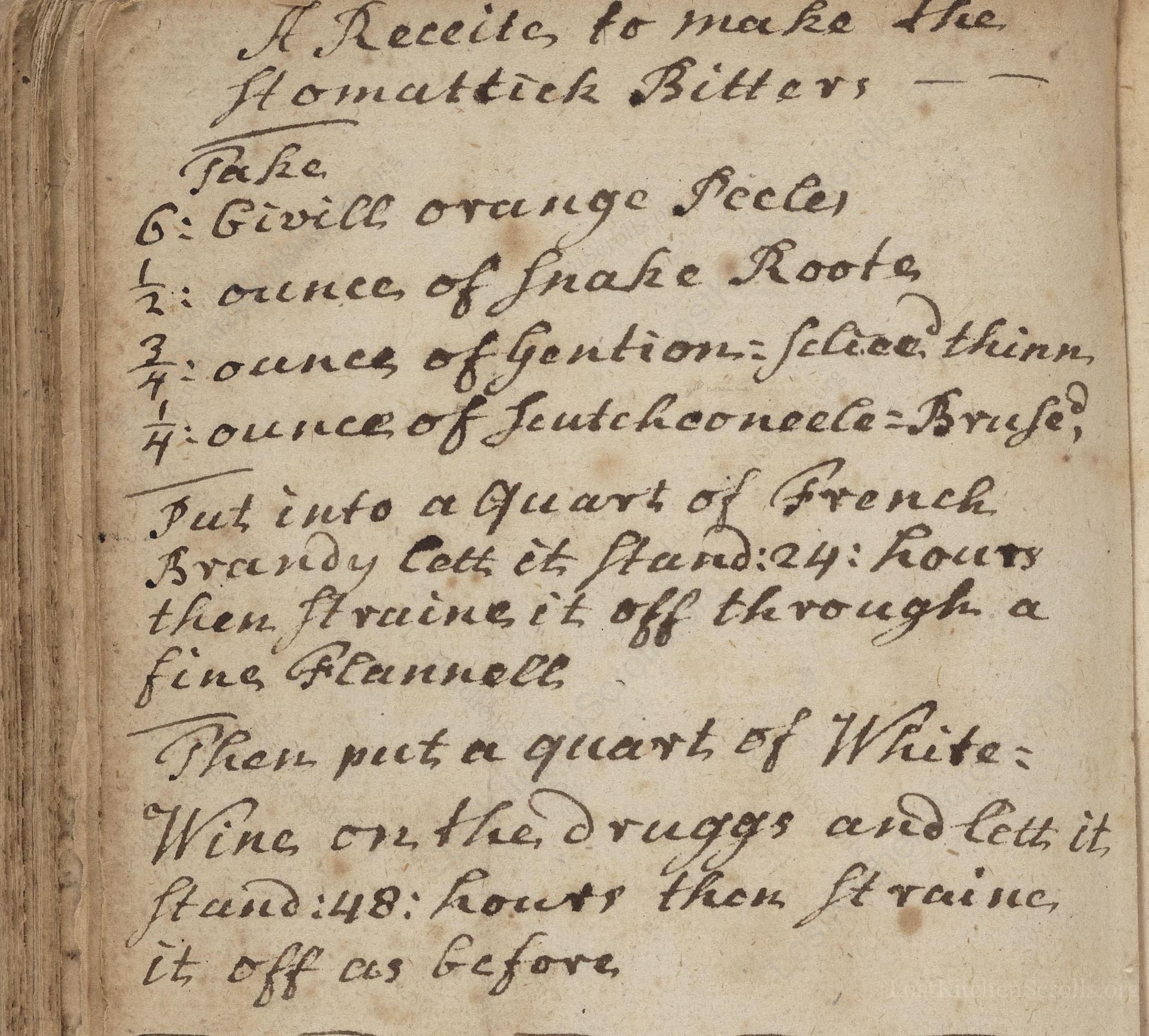 A Receite, To Make The Aomattick Bitters