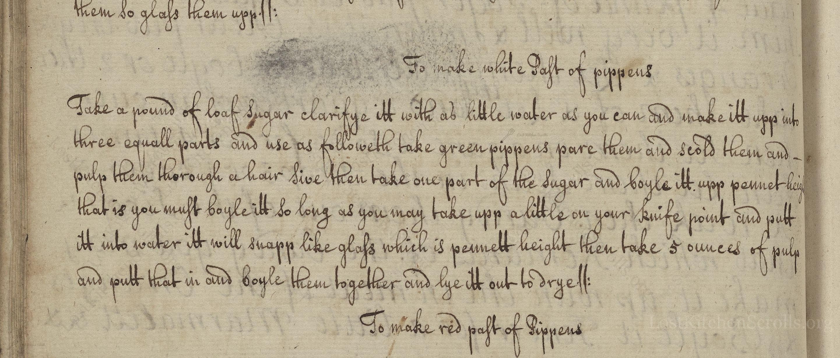 Historical recipe for To Make White Past Of Pippens