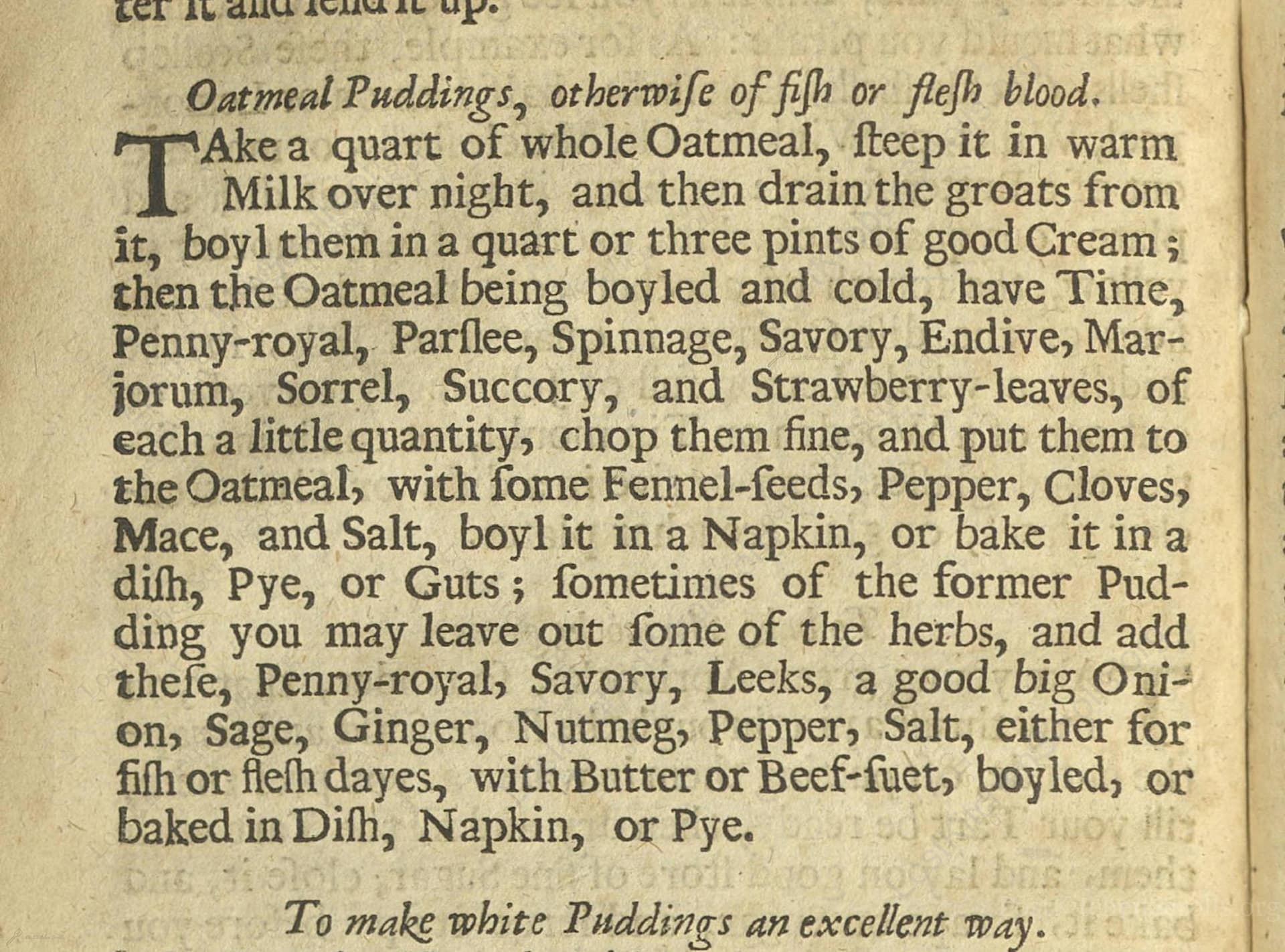 Oatmeal Puddings, Otherwise Of Fish Or Flesh Blood