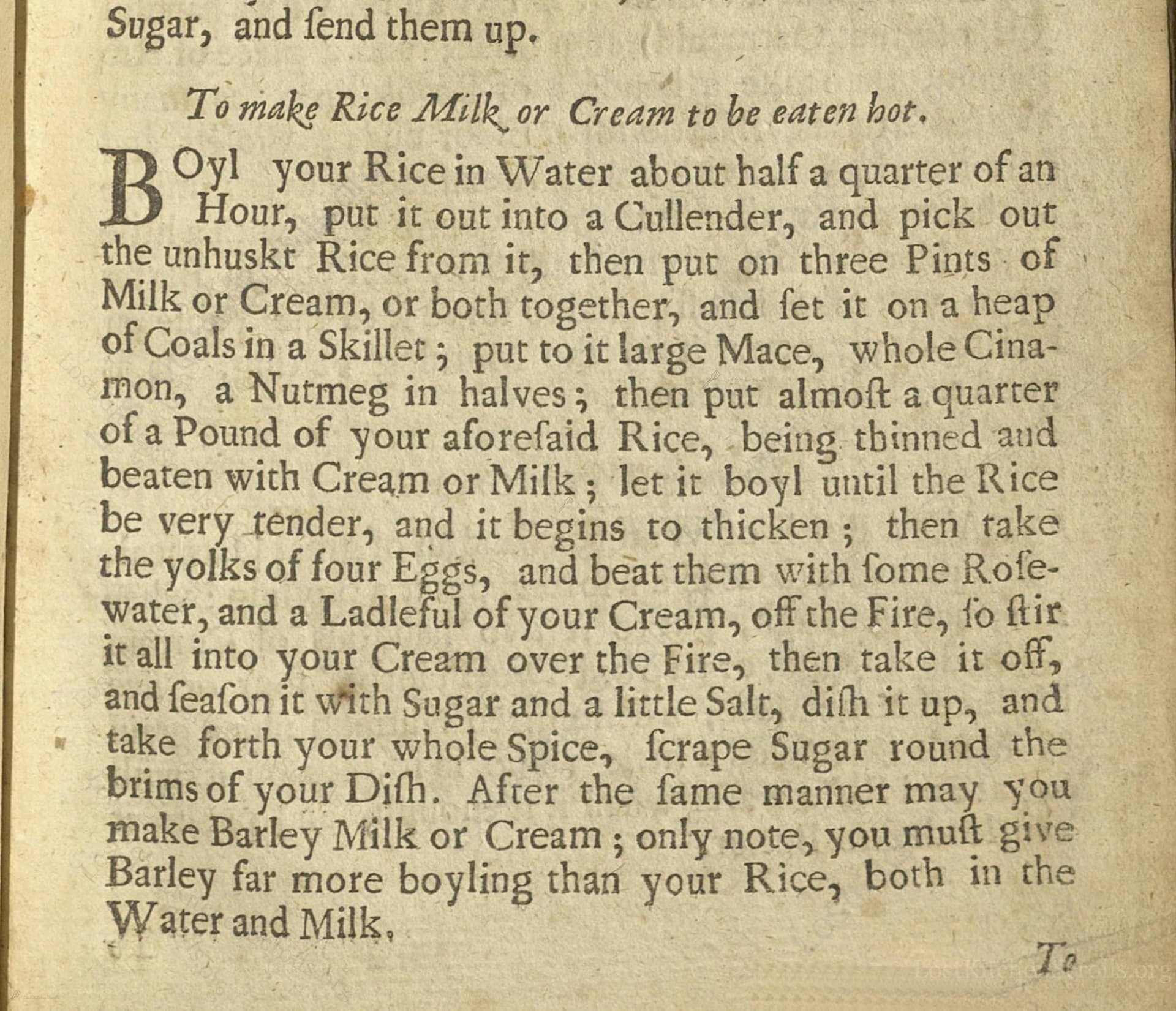 To Make Rice Milk Or Cream To Be Eaten Hot
