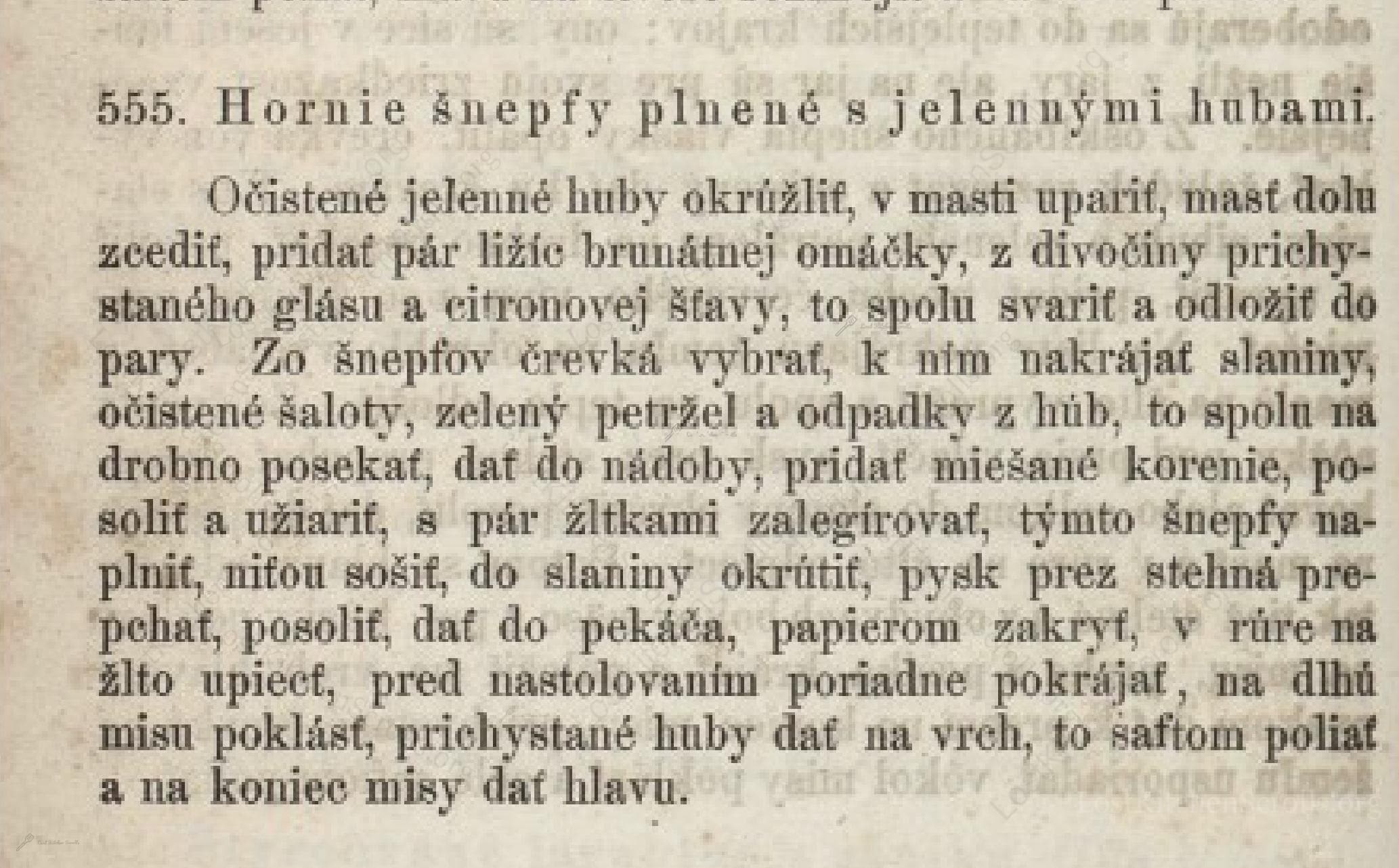 Historical recipe for Hornie Šnepfy Plnené S Jelenými Hubami