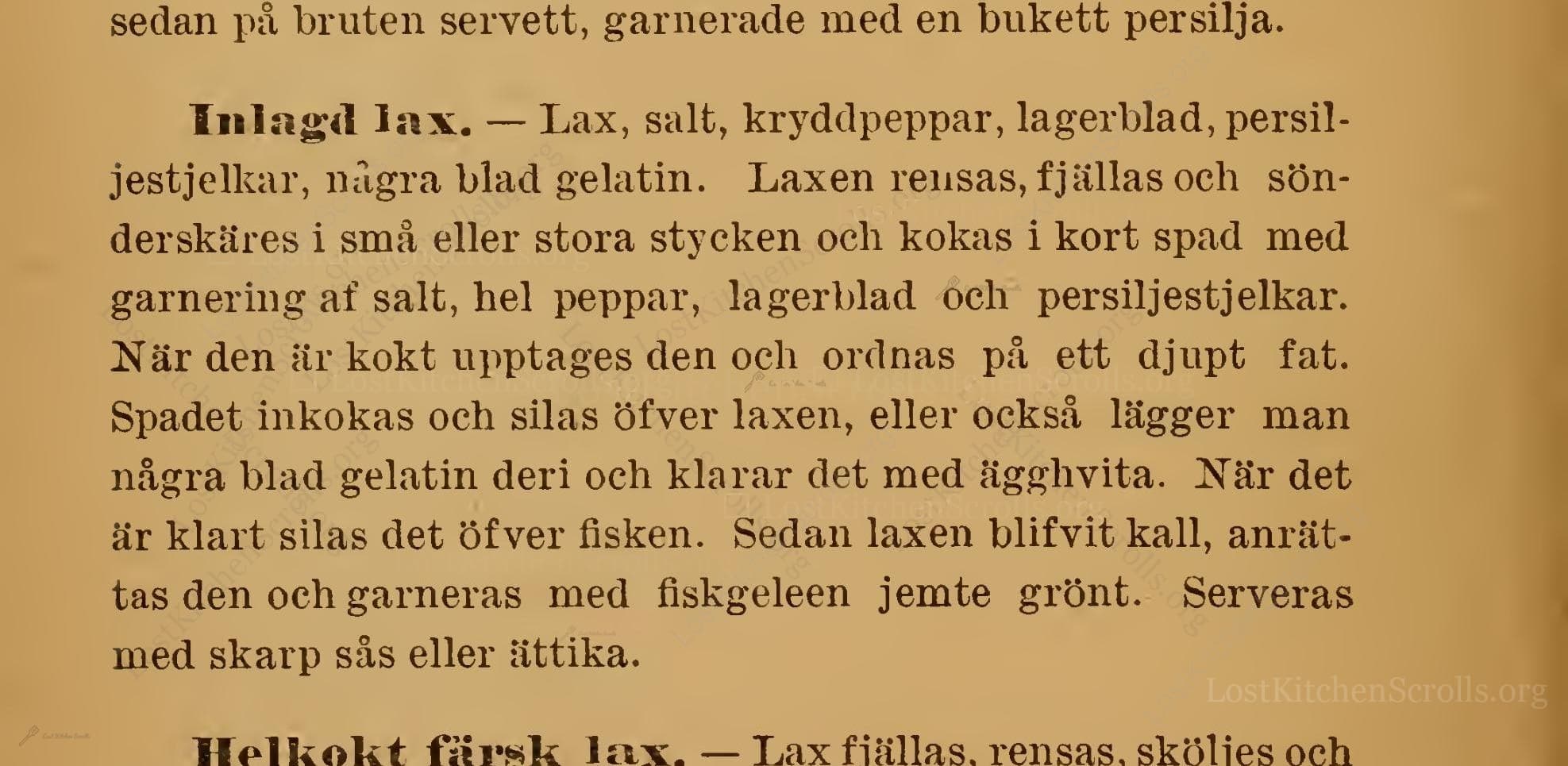 Historical recipe for Inlagd Lax