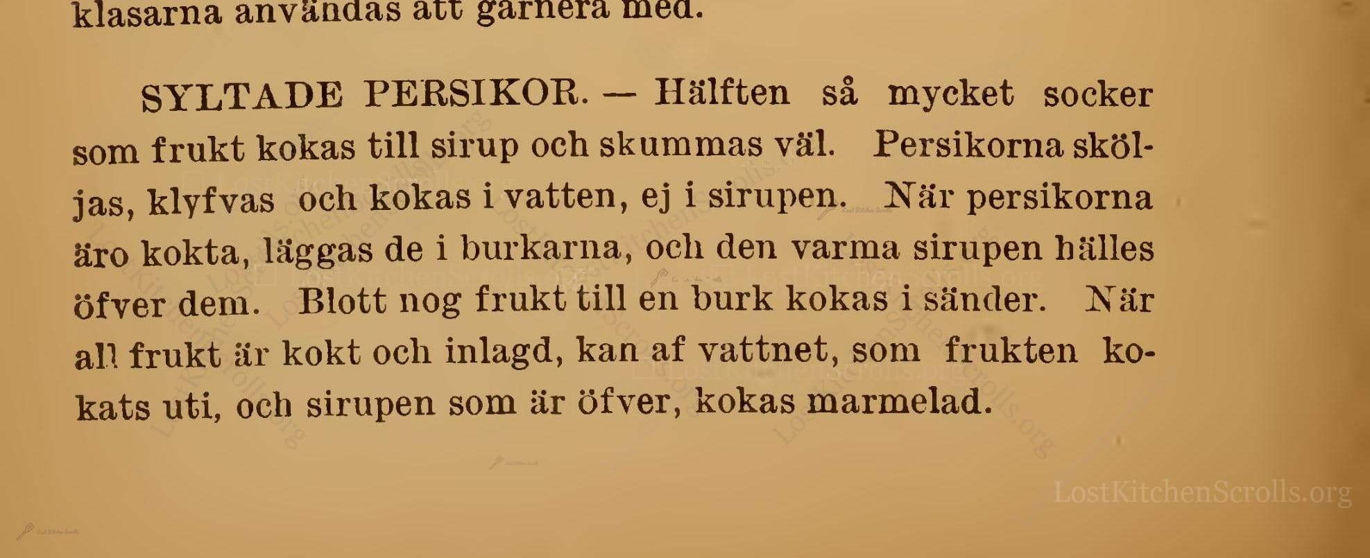 Historical recipe for Syltade Persikor