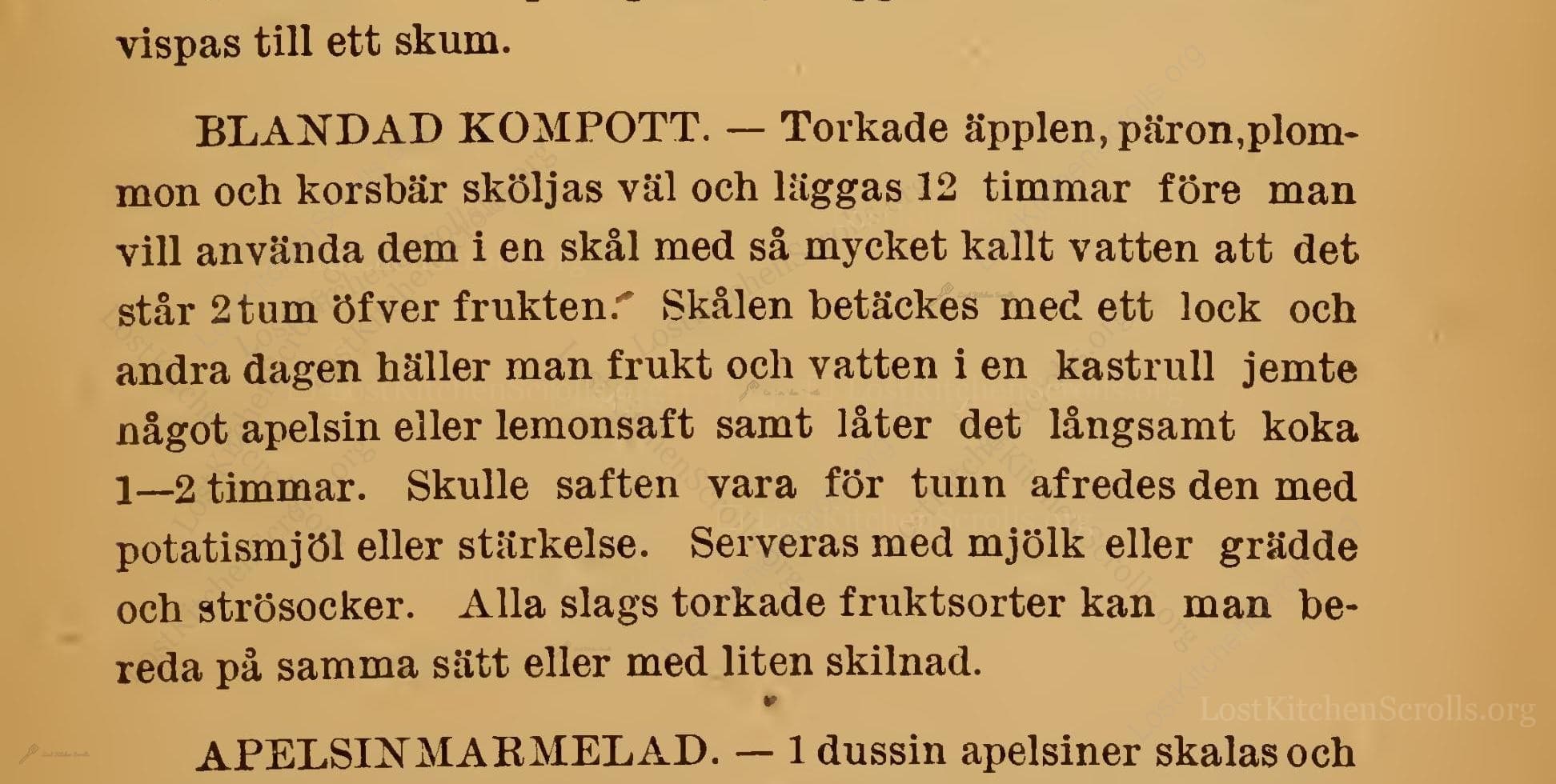 Historical recipe for Blandad Kompott