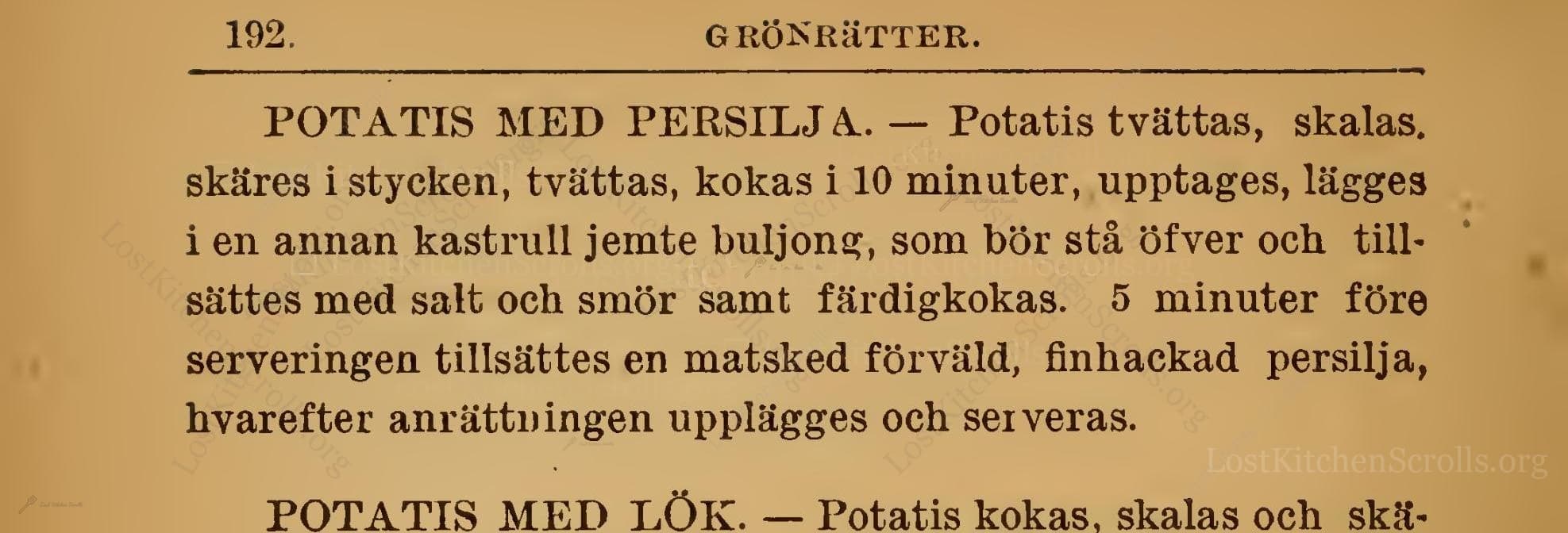 Historical recipe for Potatis Med Persilja