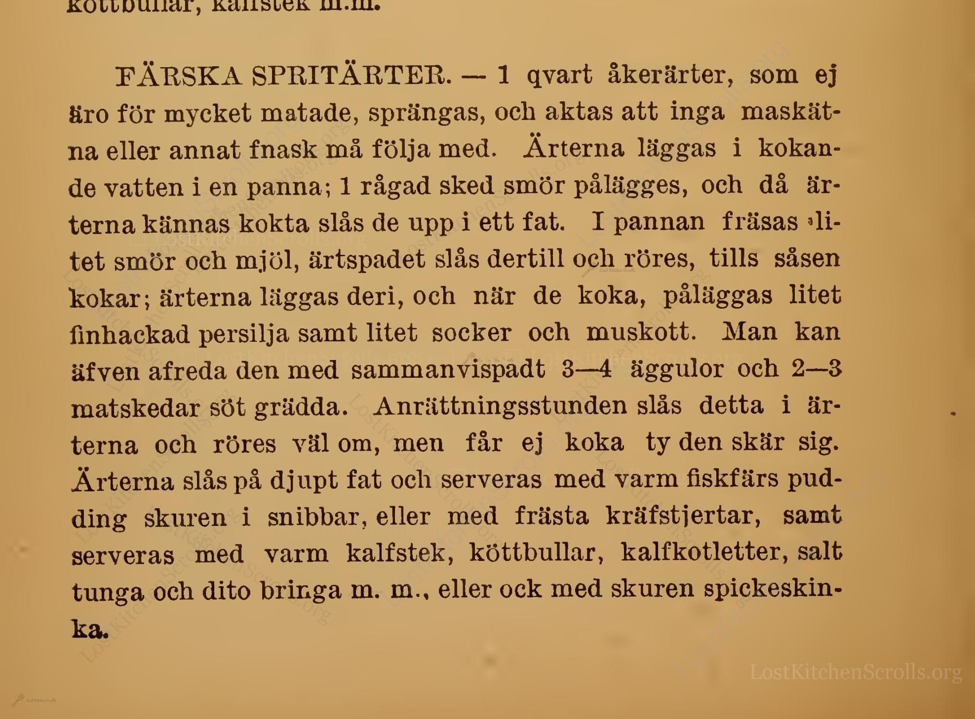Historical recipe for Färska Spritärter