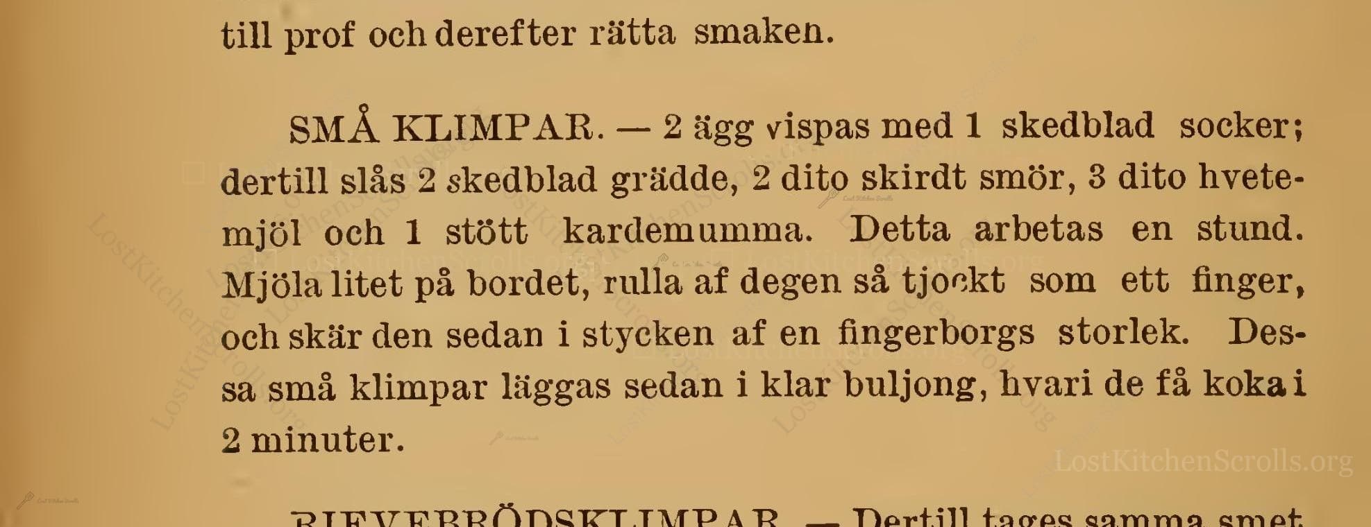 Historical recipe for Små Klimpar