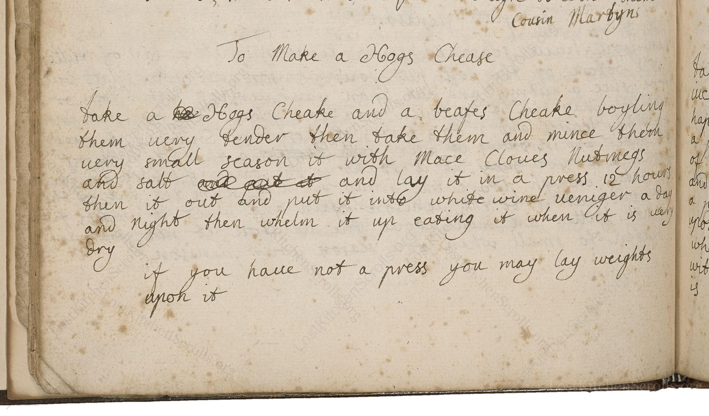 Historical recipe for To Make A Hoggs Chease