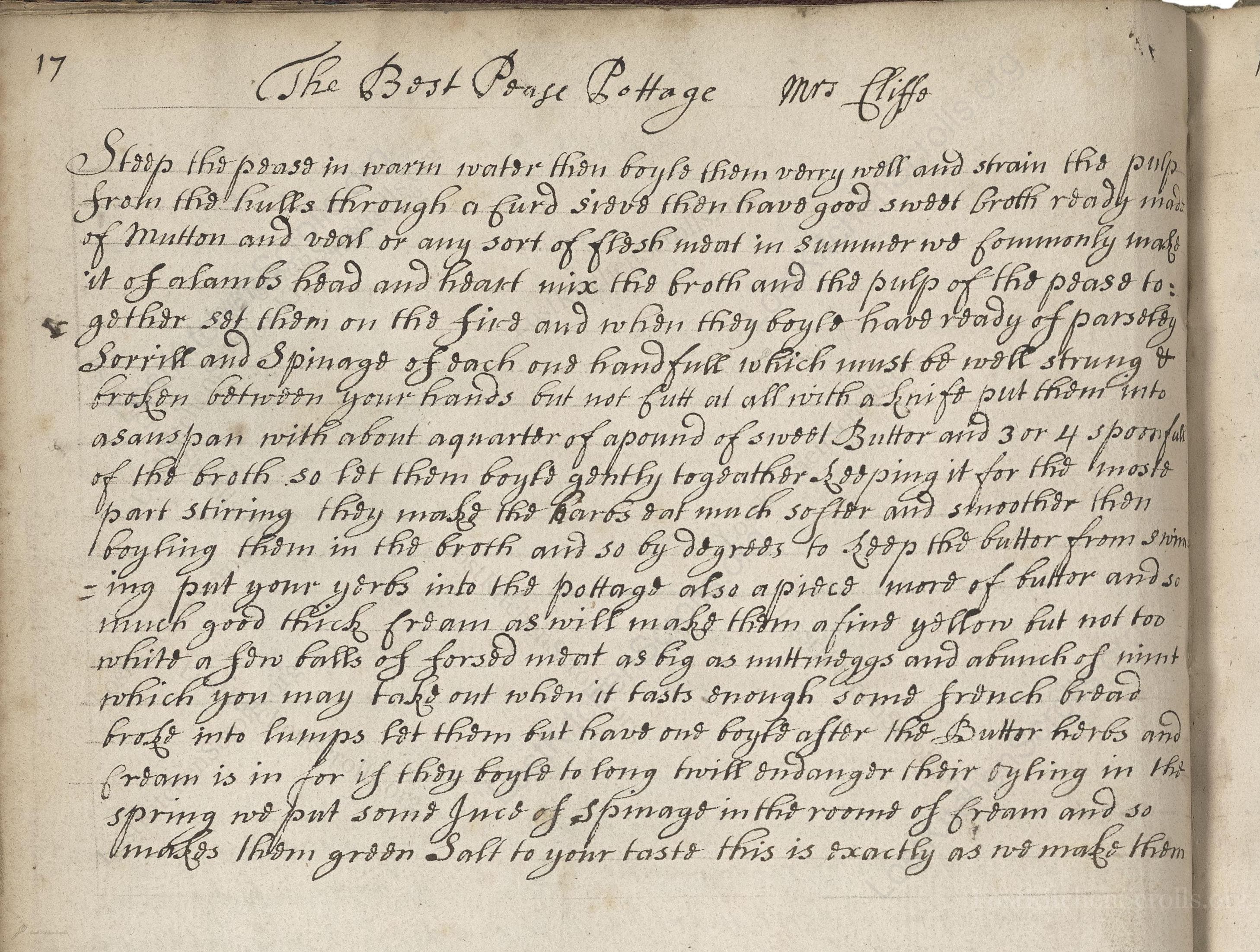 Historical recipe for The Best Pottage Mrs Cliffe