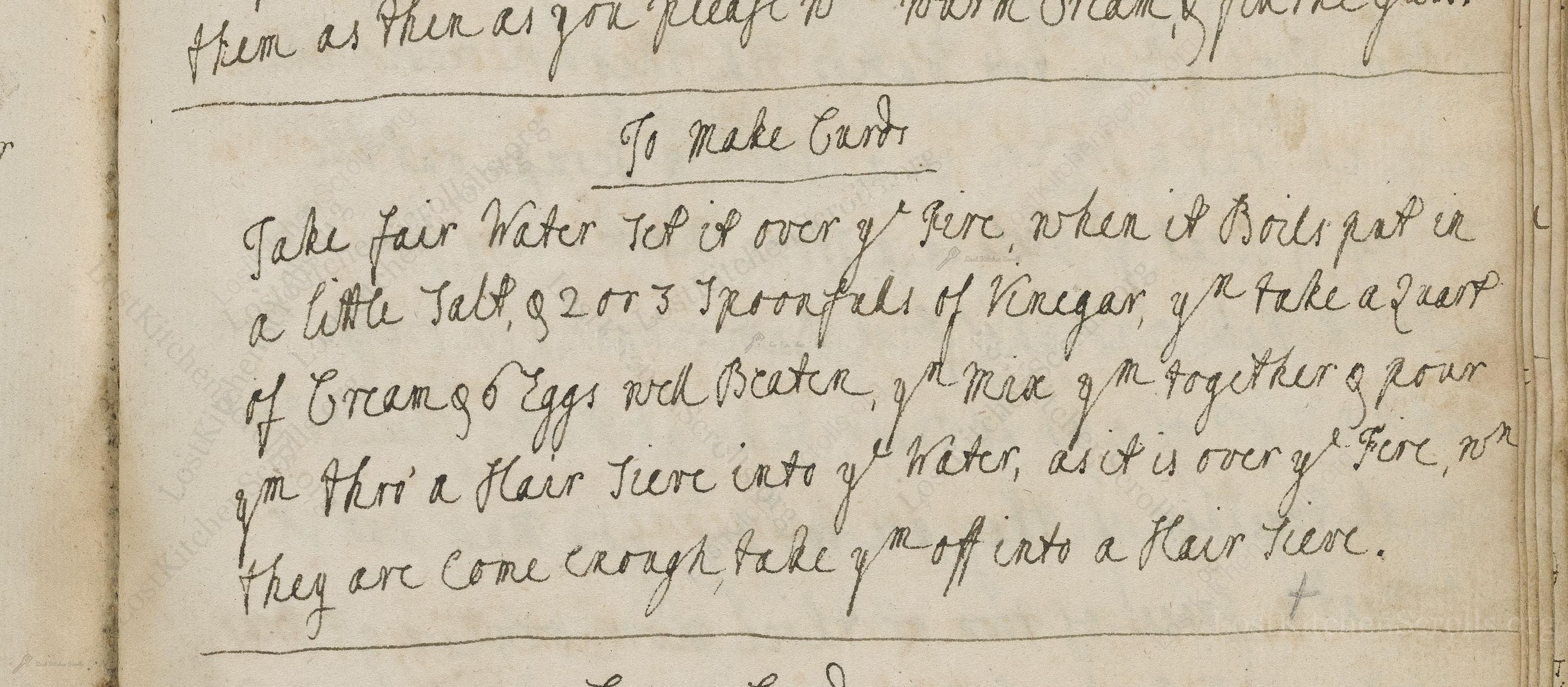 Historical recipe for To Make Curds