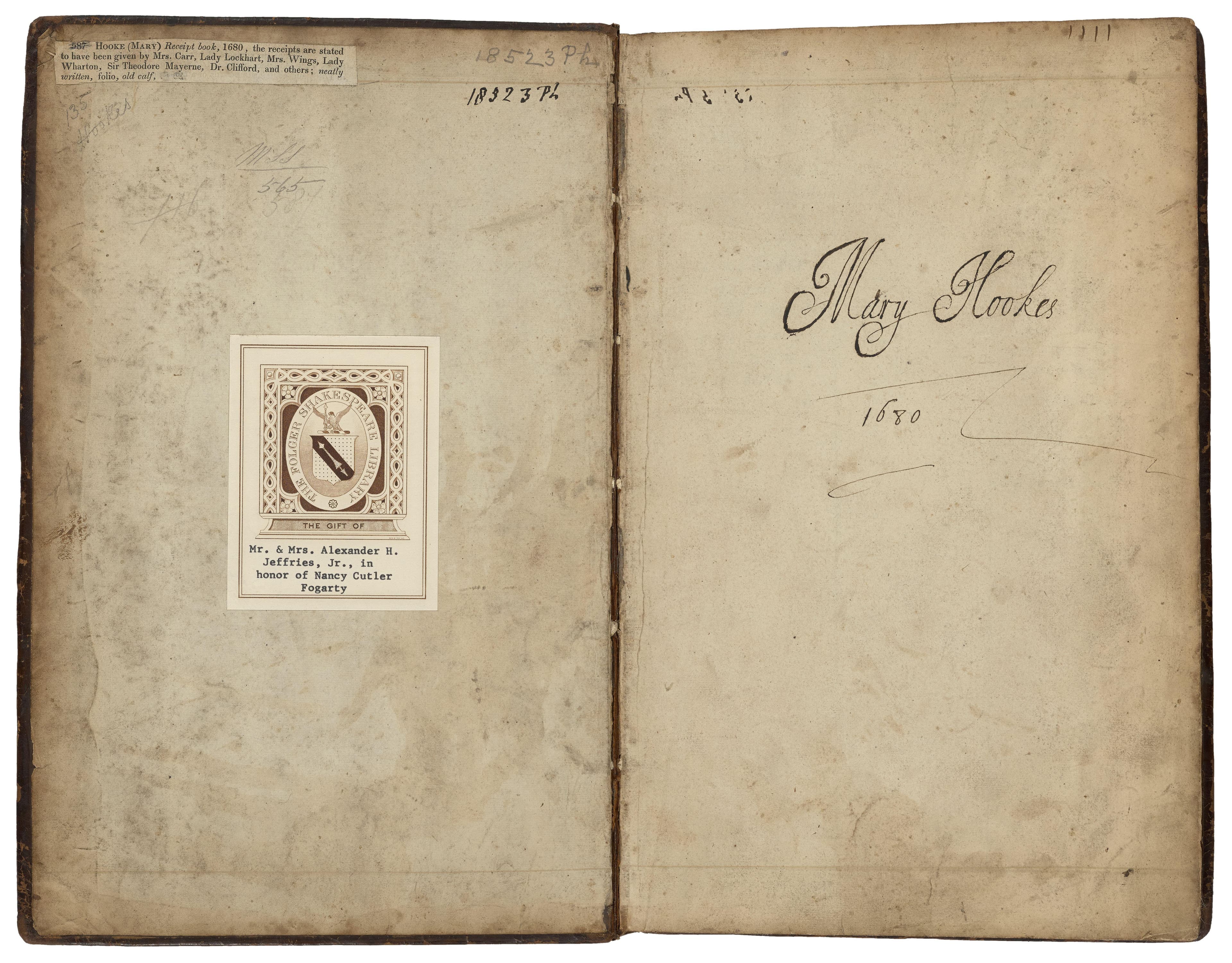 Receipt book of Mary Hookes cover