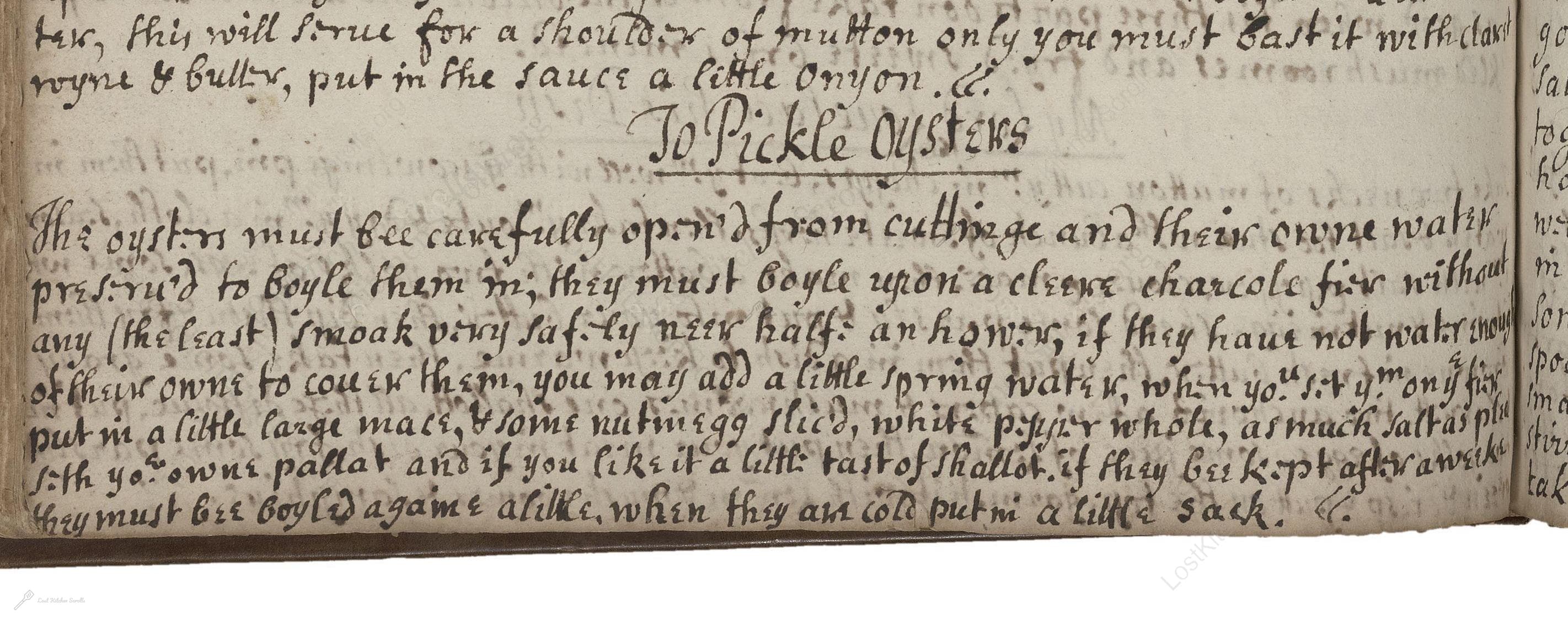 Historical recipe for To Pickle Oysters