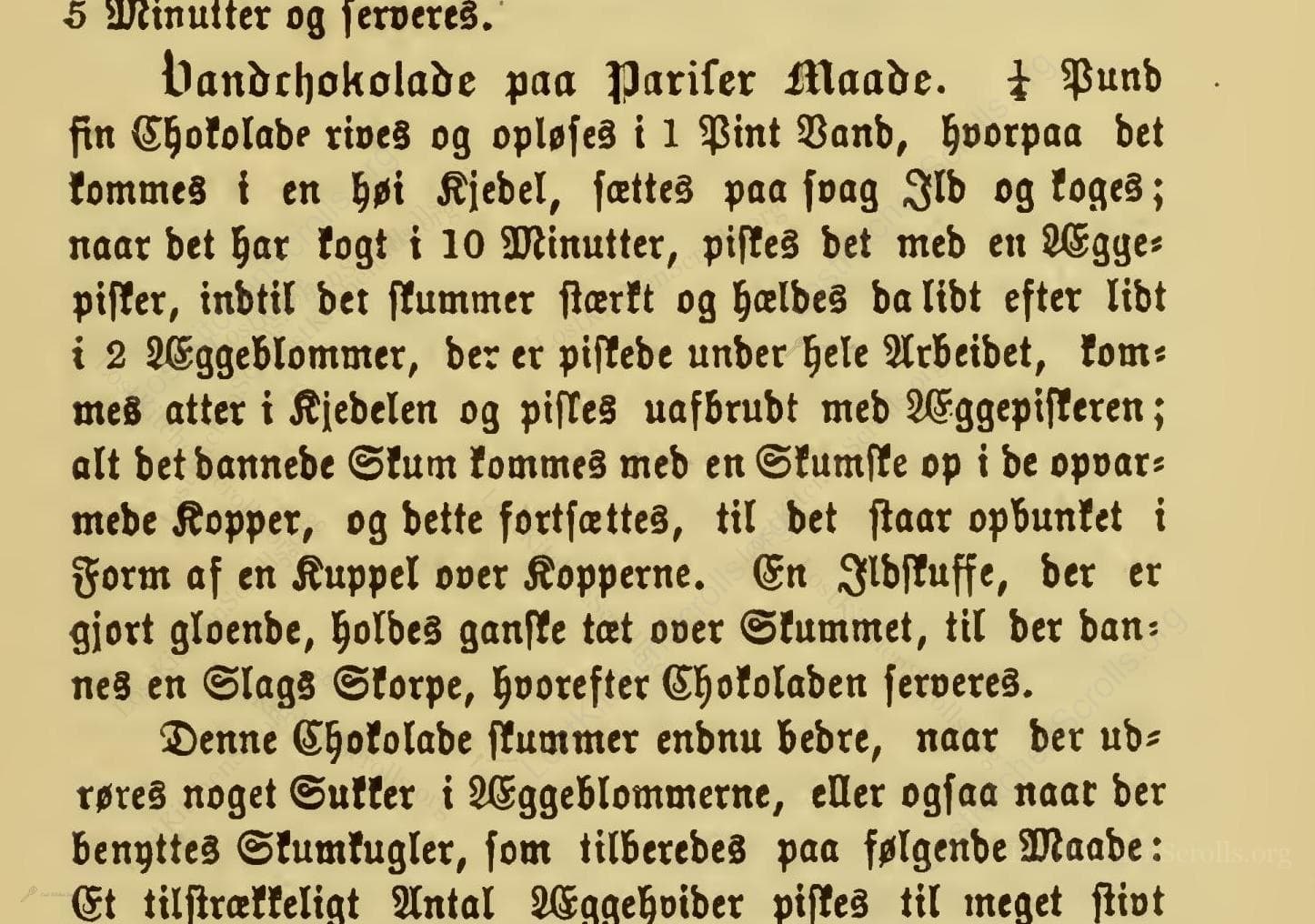 Historical recipe for Vandchokolade Paa Pariser Maade