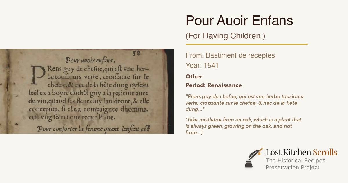 Pour Auoir Enfans - Bastiment de receptes (1541)